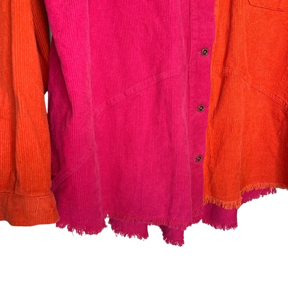 UMGEE Size L Colorblock Pink Orange Corduroy Shacket Shirt Jacket - Picture 8 of 12